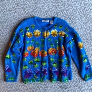 Vintage Jane’s Closet Rare Embroidered Harvest Sequin Cardigan Sweater, size L